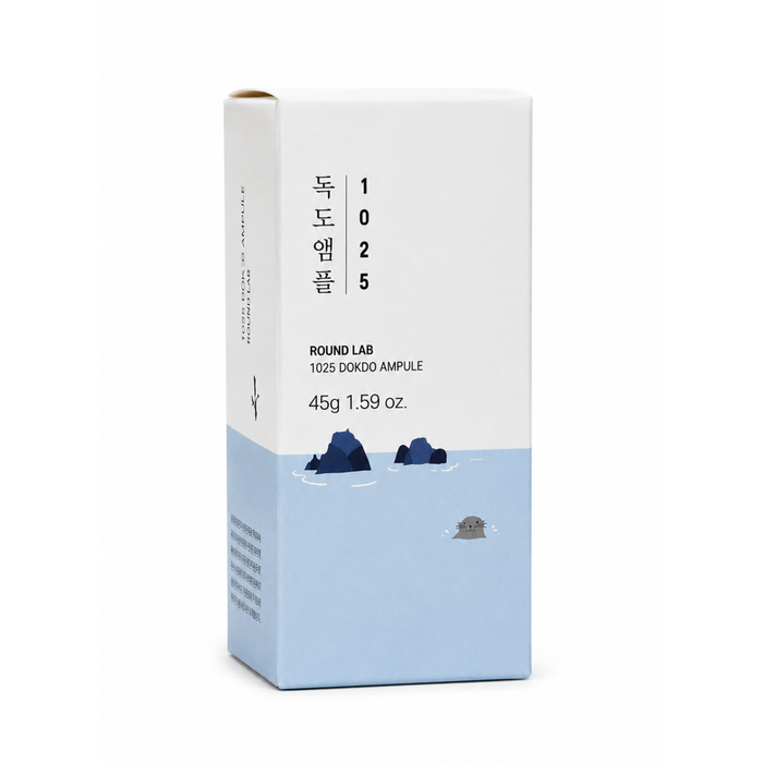 Envase de ampolleta facial 1025 Dokdo Ampoule de la marca Round Lab.