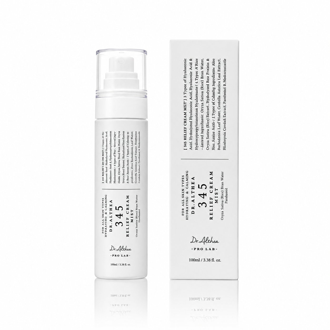 Aplicación de 345 Relief Cream Mist de Dr. Althea sobre la piel.
