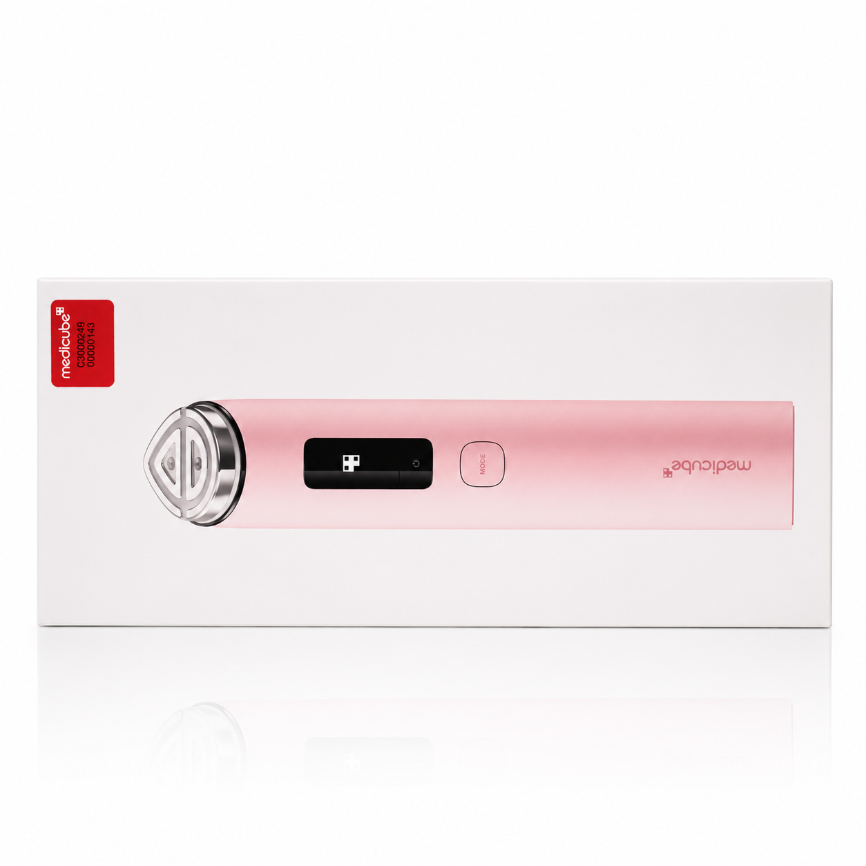 Detalle del diseño y los controles del Age-R Booster Pro X2 Pink de Medicube.