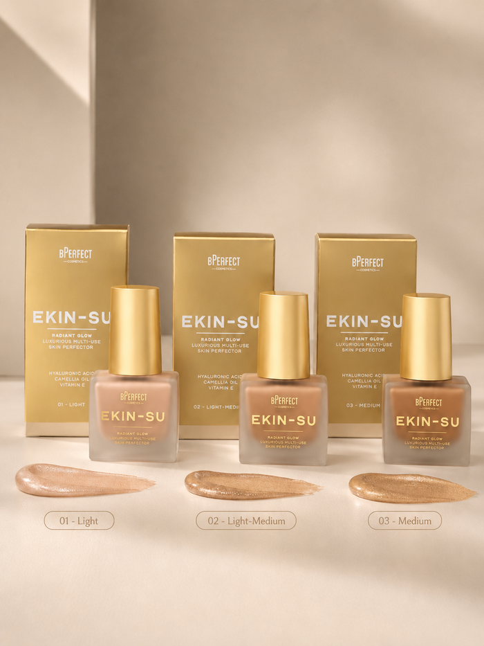 Imagen de varios iluminadores mutliusos de BPerfect x Ekin-Su Radiant Glow