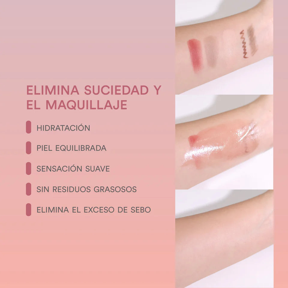 Aplicacion del aceite desmaquillante para retirar maquillaje e impurezas.