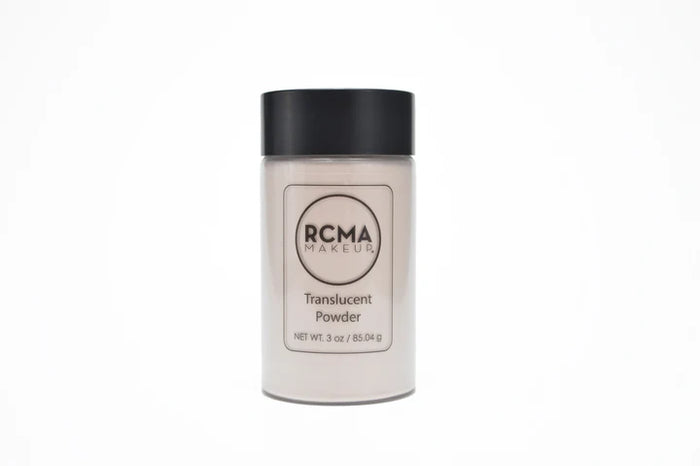 Polvo fijador RCMA Translucent Powder 85g, envase técnico profesional.