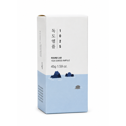 Envase de ampolleta facial 1025 Dokdo Ampoule de la marca Round Lab.