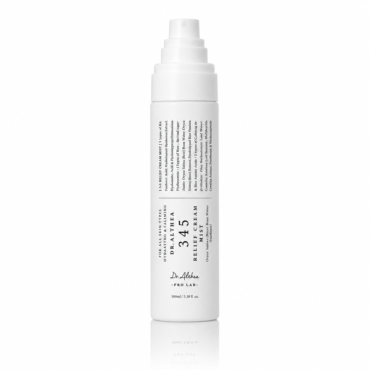 Envase de bruma facial 345 Relief Cream Mist de la marca Dr. Althea.