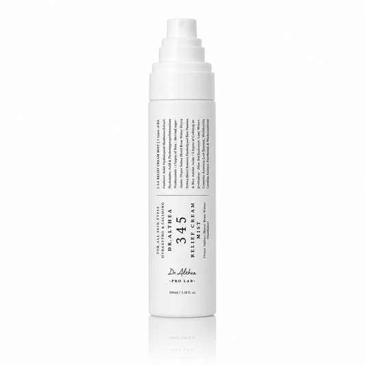 Envase de bruma facial 345 Relief Cream Mist de la marca Dr. Althea.