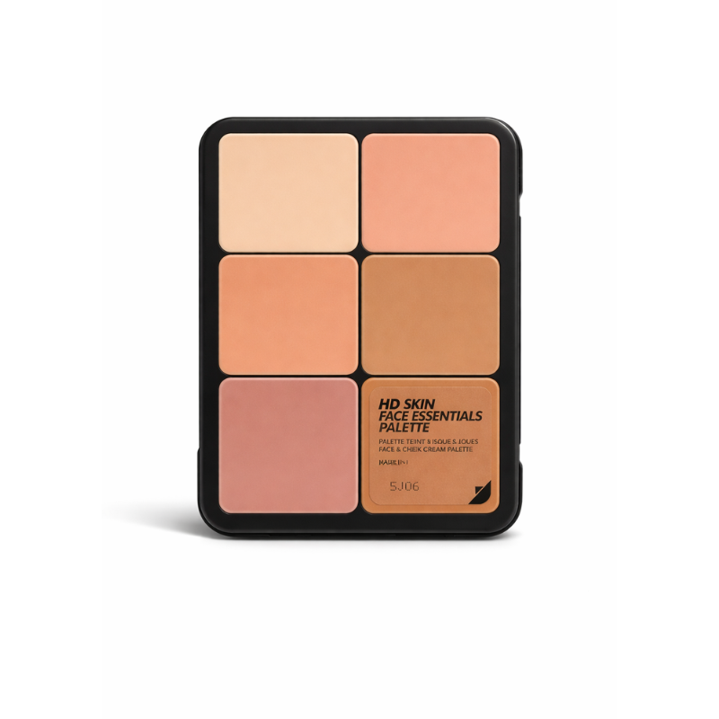 Maquillista profesional aplicando tonos de la paleta HD Skin Face Essentials en un rostro.