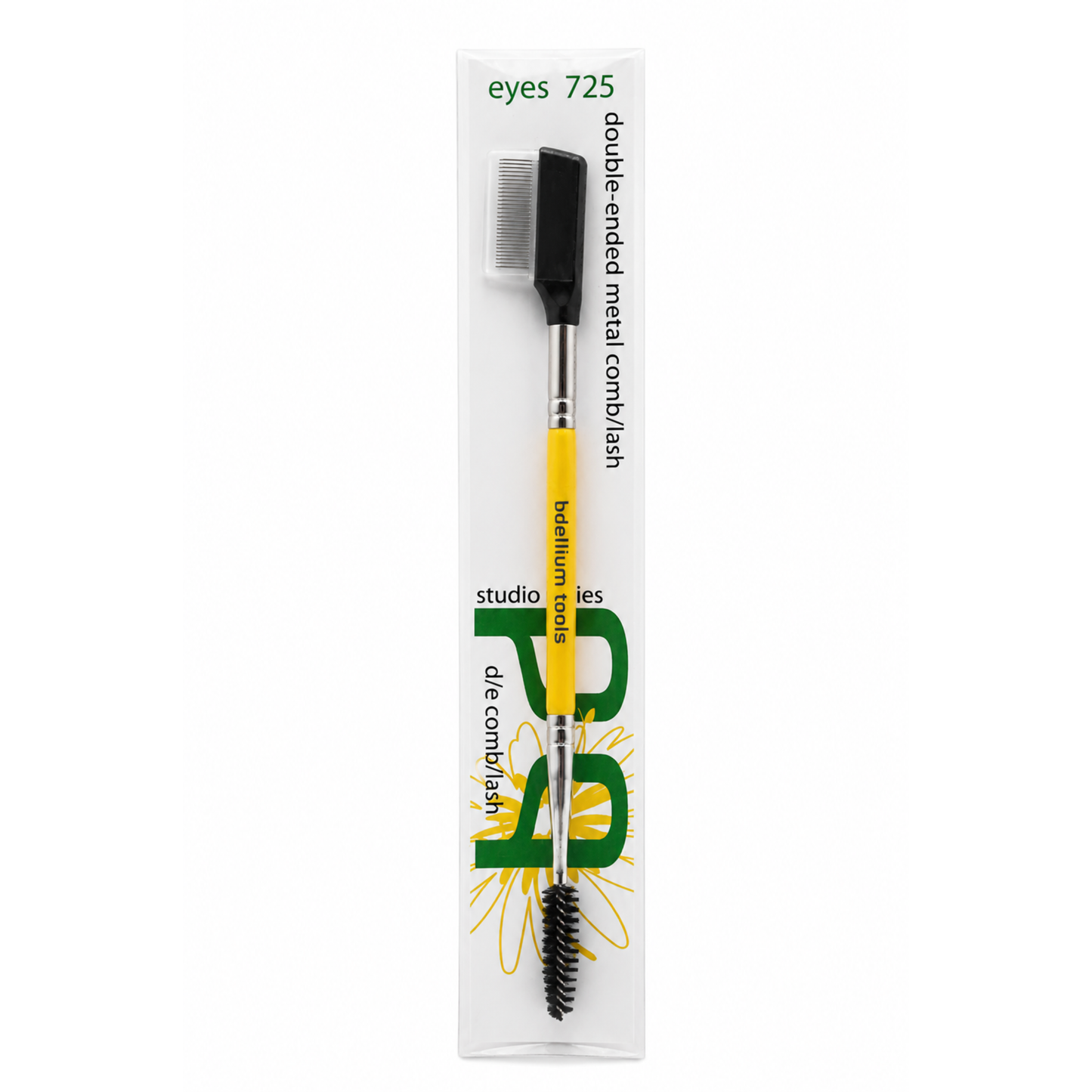 Herramienta dual para ojos Studio 725 Double End Metal Comb Lash de Bdellium Tools con mango negro clásico.
