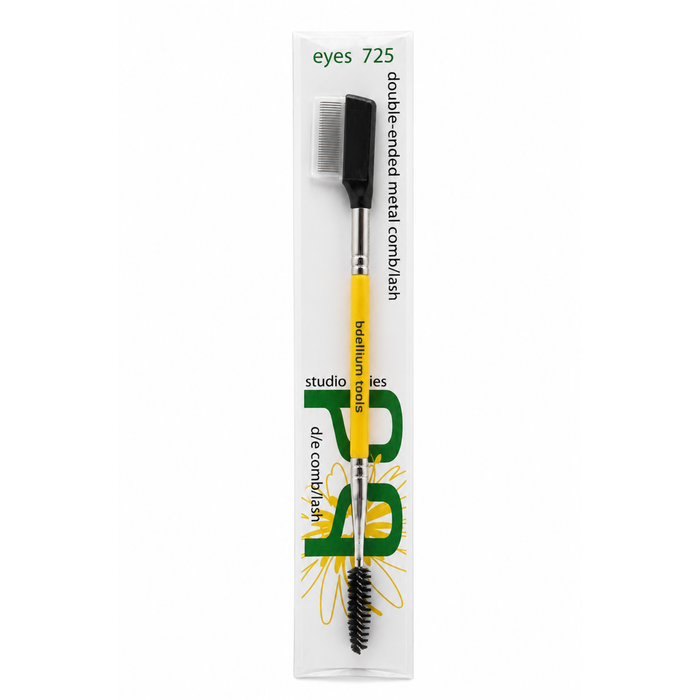 Herramienta dual para ojos Studio 725 Double End Metal Comb Lash de Bdellium Tools con mango negro clásico.