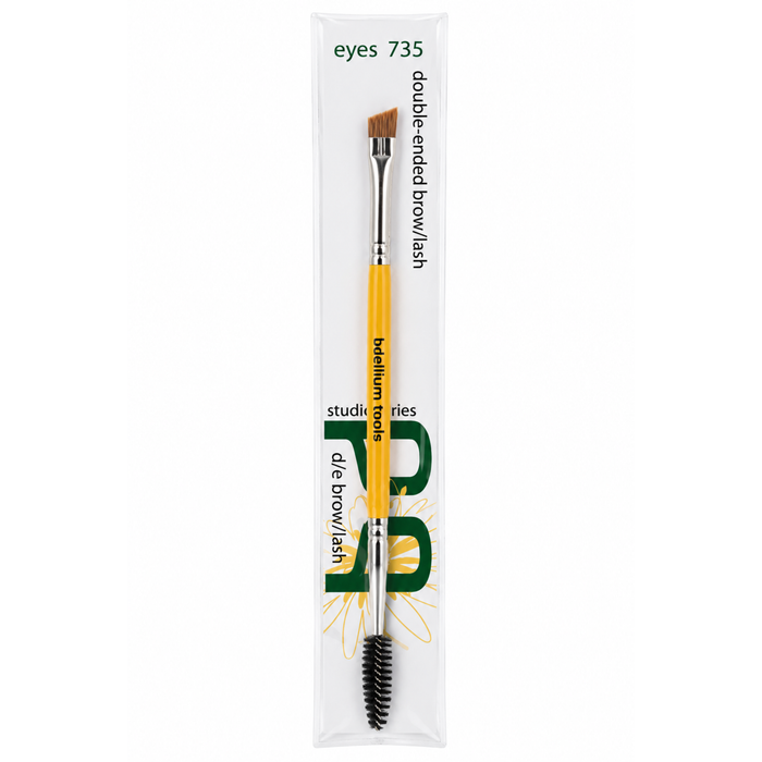 Pincel de doble extremo para cejas y pestañas Studio 735 Double-Ended Brow Lash de Bdellium Tools con mango negro.