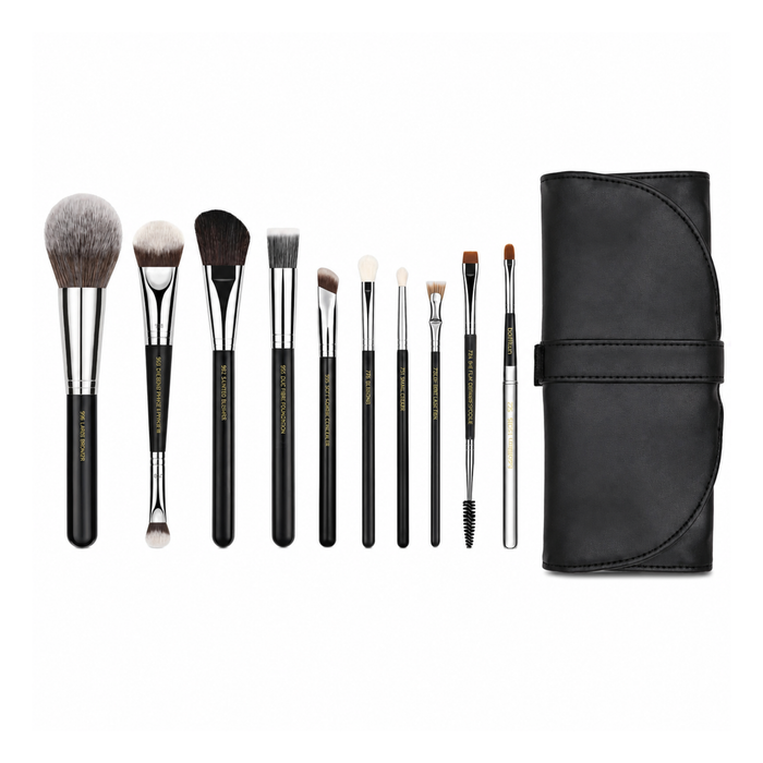 Set de 10 brochas de maquillaje profesional Bdellium Tools Maestro con estuche negro.
