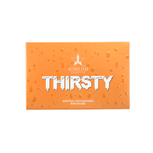 Paleta de sombras de ojos Thirsty de Jeffree Star Cosmetics abierta mostrando los 15 tonos