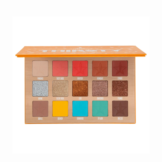 Maquillaje de ojos artístico y colorido utilizando los tonos de la paleta Thirsty de Jeffree Star