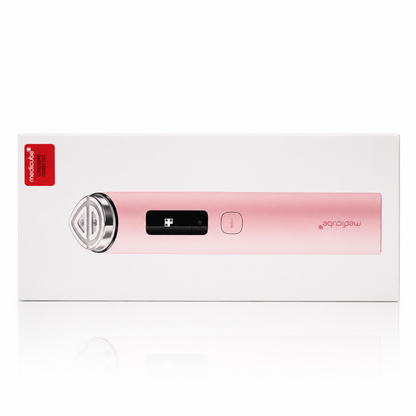Detalle del diseño y los controles del Age-R Booster Pro X2 Pink de Medicube.