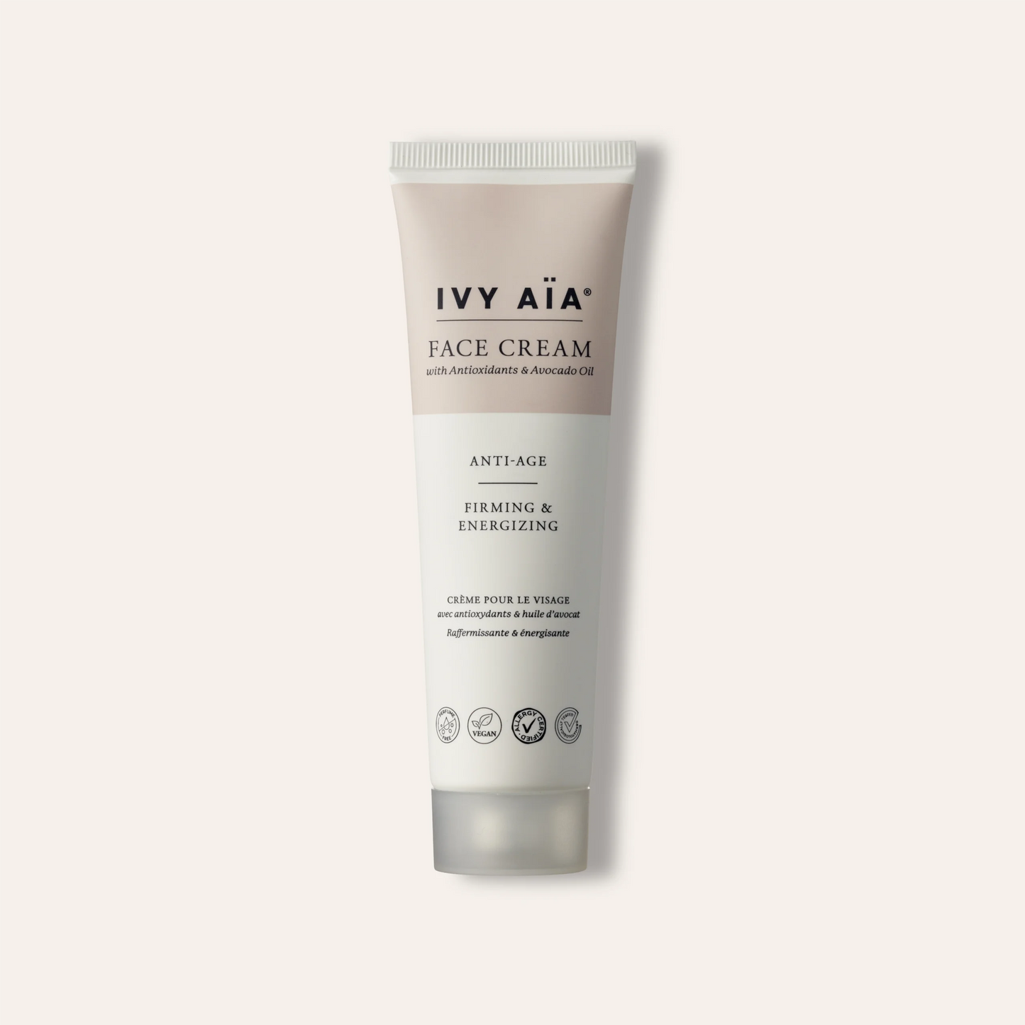 Tubo dosificador de la crema facial antiedad Anti-Age Face Cream de diseño minimalista.