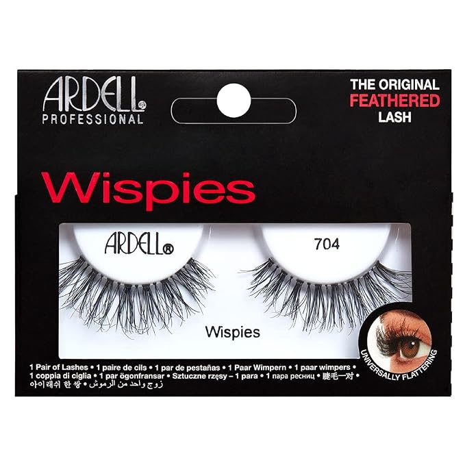 Presentación en estuche individual de las pestañas postizas de tira Wispies 704 Black de Ardell.