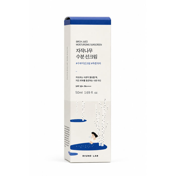 Envase de protector solar Birch Moisturizing Sunscreen UVLock SPF45+ de la marca Round Lab.