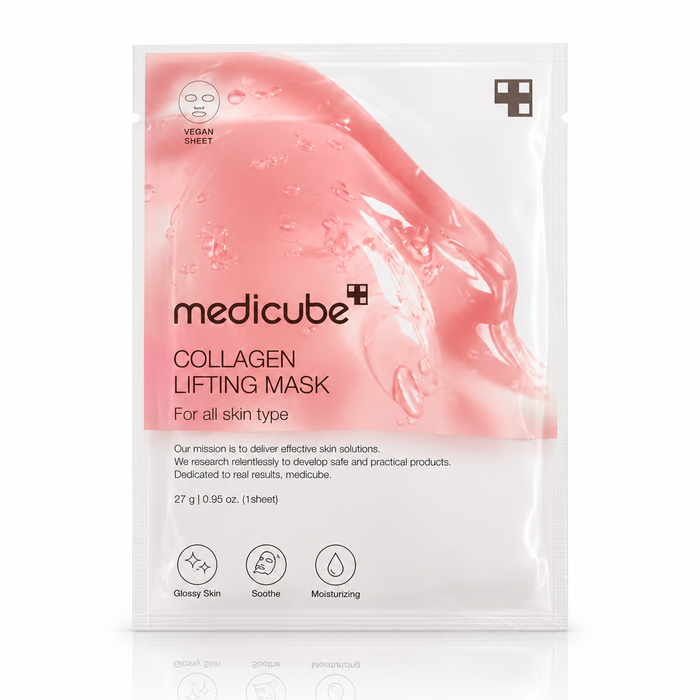 Envase de mascarilla facial Collagen Lifting Mask de la marca Medicube.