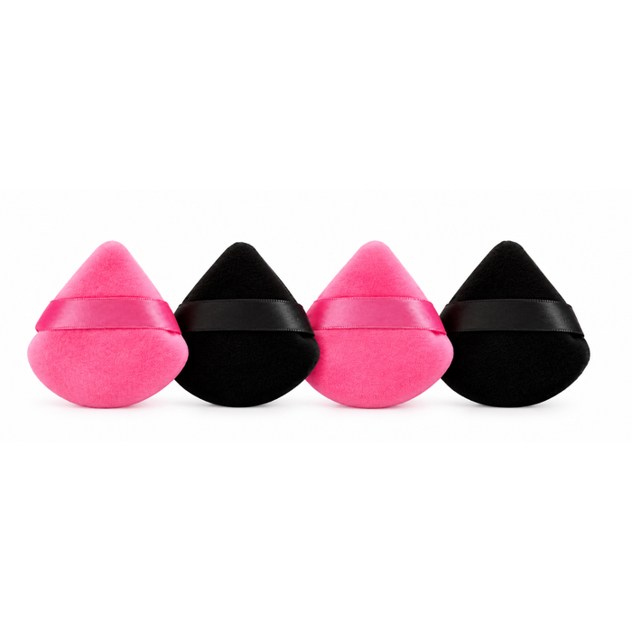 Triangle Makeup Puff Set - Pink & Black (4-Piece) (borlas de maquillaje triangulares)