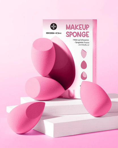 Set de 4 esponjas de maquillaje premium en tonos rosas Pink EIGSHOW M102 para base y corrector.