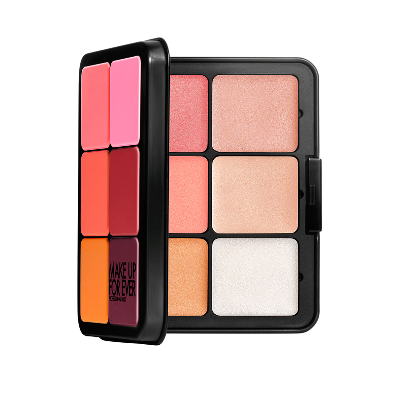 Paleta profesional HD SKIN BLUSH & GLOW PALETTE de Make Up For Ever abierta.
