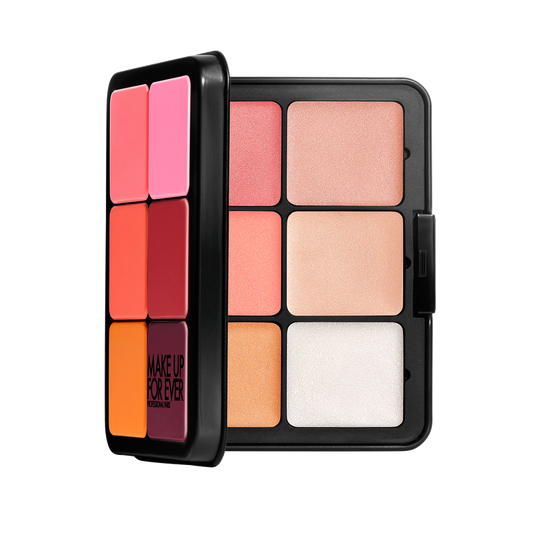 Paleta profesional HD SKIN BLUSH & GLOW PALETTE de Make Up For Ever abierta.