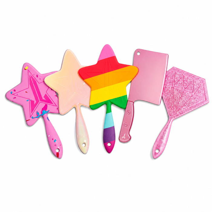 Colorful hand mirrors in a fan arrangement