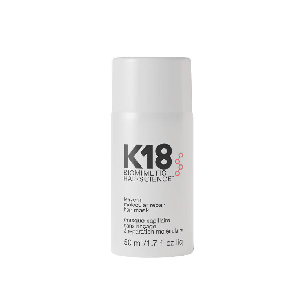 Envase de la mascarilla capilar sin enjuague K18 Leave-In Molecular Repair.