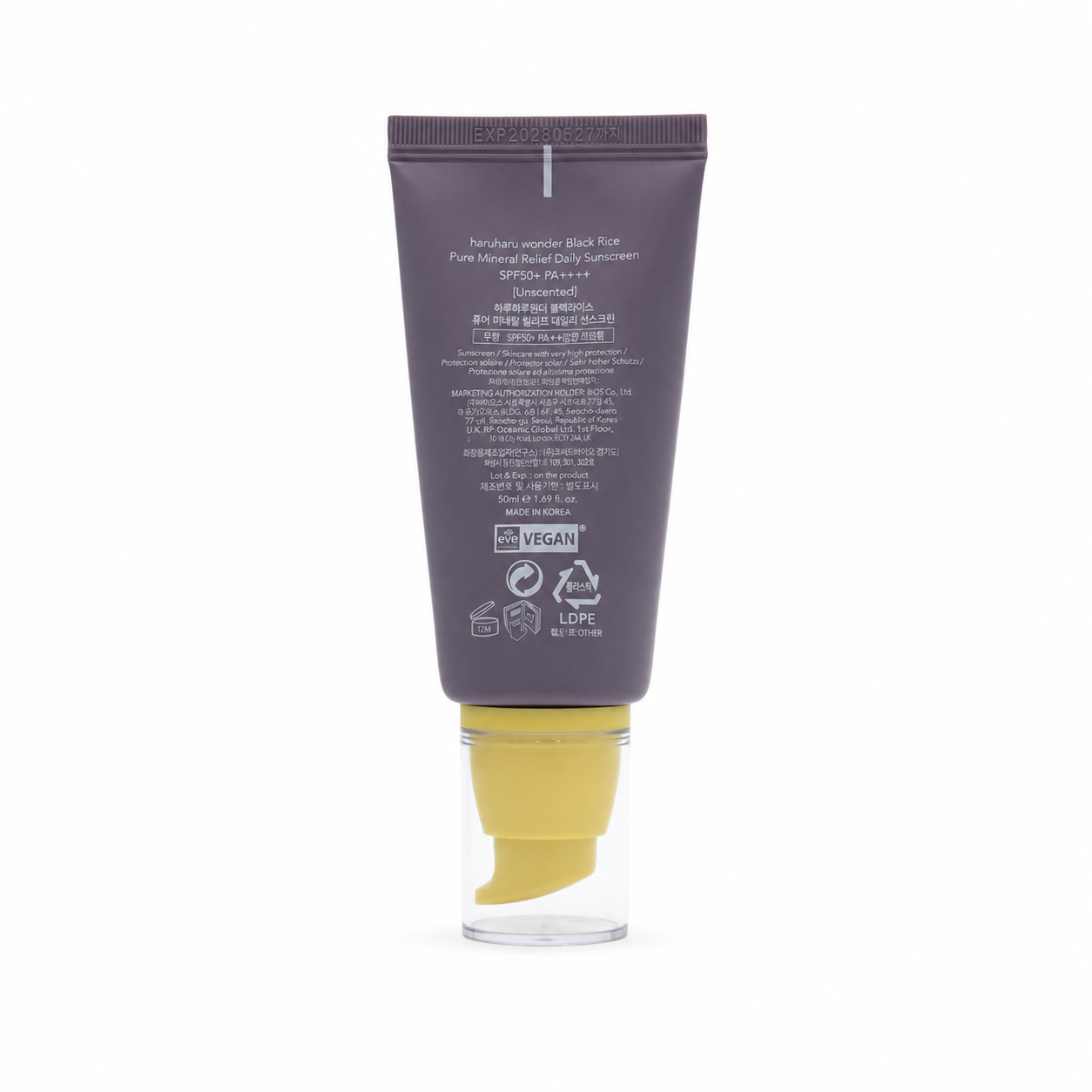 Detalle de la textura de Moisture Pure Mineral Relief Sunscreen SPF50+ Unscented de Haruharu Wonder.