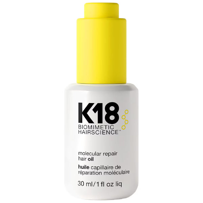 Botella del aceite capilar reparador K18 Molecular Repair Hair Oil.