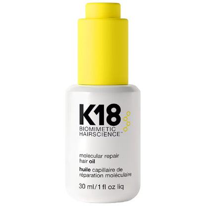 Botella del aceite capilar reparador K18 Molecular Repair Hair Oil.