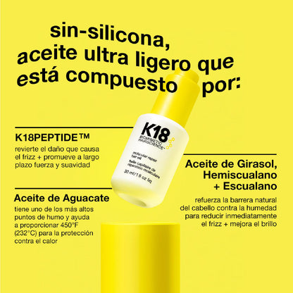 Aplicacion del aceite sobre el cabello para dar brillo y controlar el frizz.