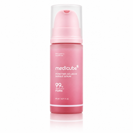 Envase de sérum facial PDRN Pink Collagen Bubble Serum de la marca Medicube.