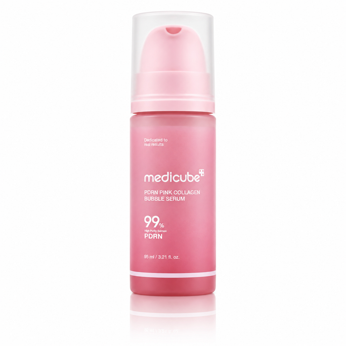Envase de sérum facial PDRN Pink Collagen Bubble Serum de la marca Medicube.