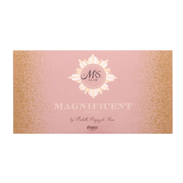 Vista exterior de la paleta Mrs Glam Magnificent, enfatizando el diseño exclusivo de la colaboración.