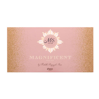 Vista exterior de la paleta Mrs Glam Magnificent, enfatizando el diseño exclusivo de la colaboración.