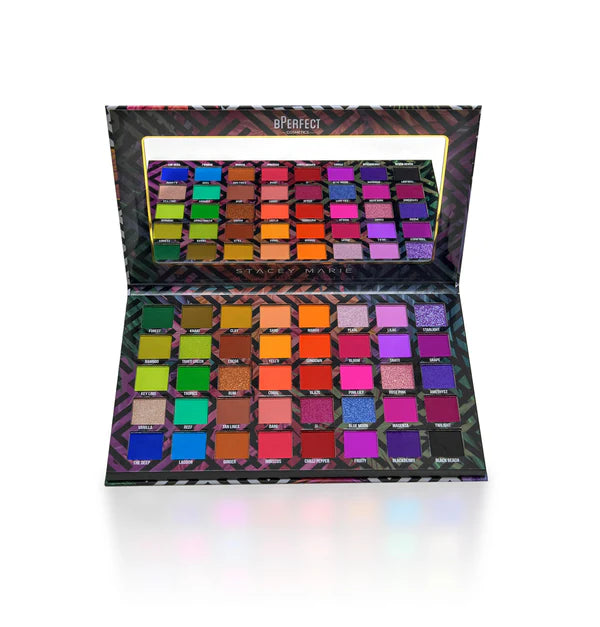 Paleta Carnival III Love Tahiti abierta, desplegando su impresionante gama de 40 sombras coloridas y sus grandes espejos integrados.