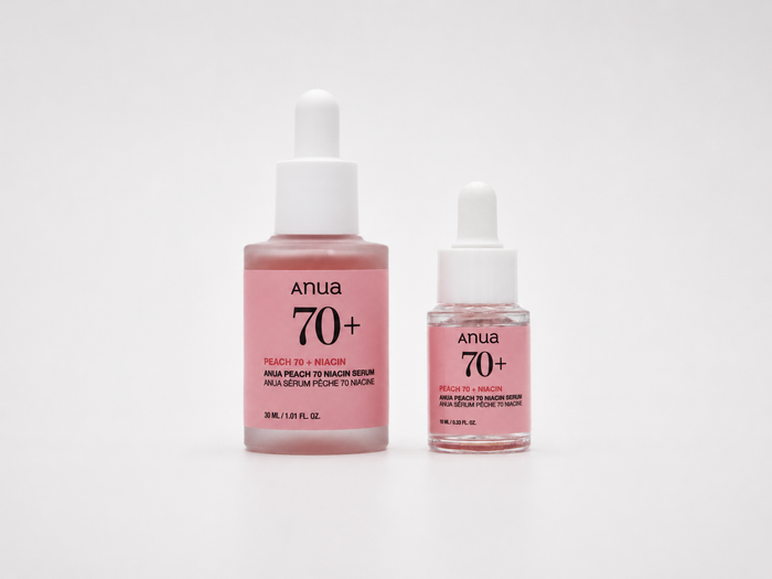 Envase de sérum facial Peach 70 Niacinamide Serum de la marca Anua.