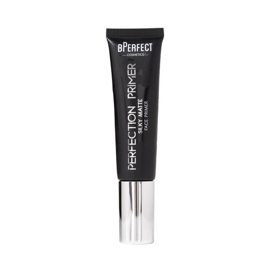 Tubo del Perfection Primer - Silky Matte de BPerfect Cosmetics sobre fondo blanco, resaltando su empaque profesional.