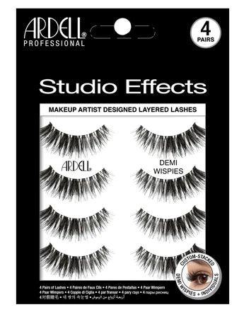 Paquete de 4 pares de pestañas postizas Ardell Studio Effects Demi Wispies en color negro