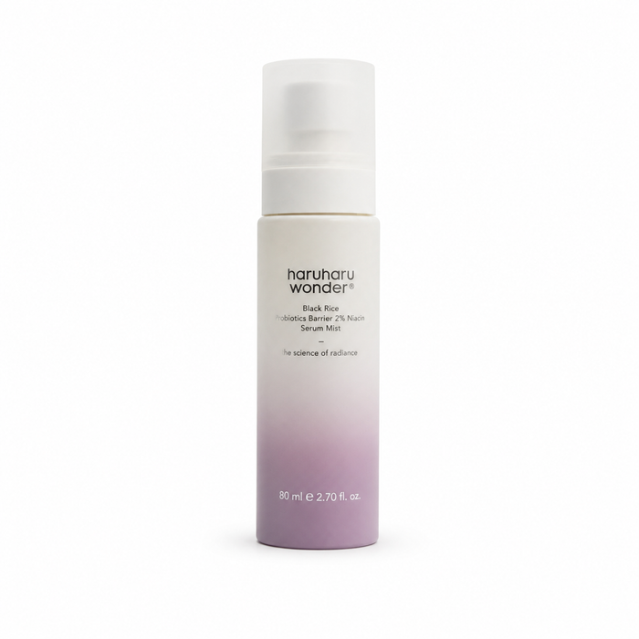 Envase de bruma facial Probiotics Barrier 2% NAD+ Serum Mist de la marca Haruharu Wonder.