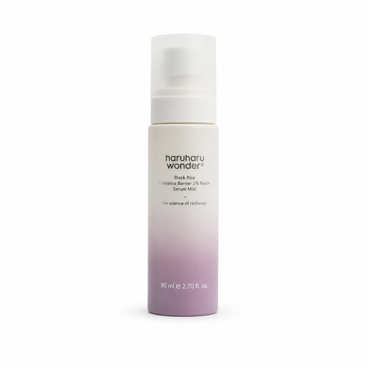 Envase de bruma facial Probiotics Barrier 2% NAD+ Serum Mist de la marca Haruharu Wonder.