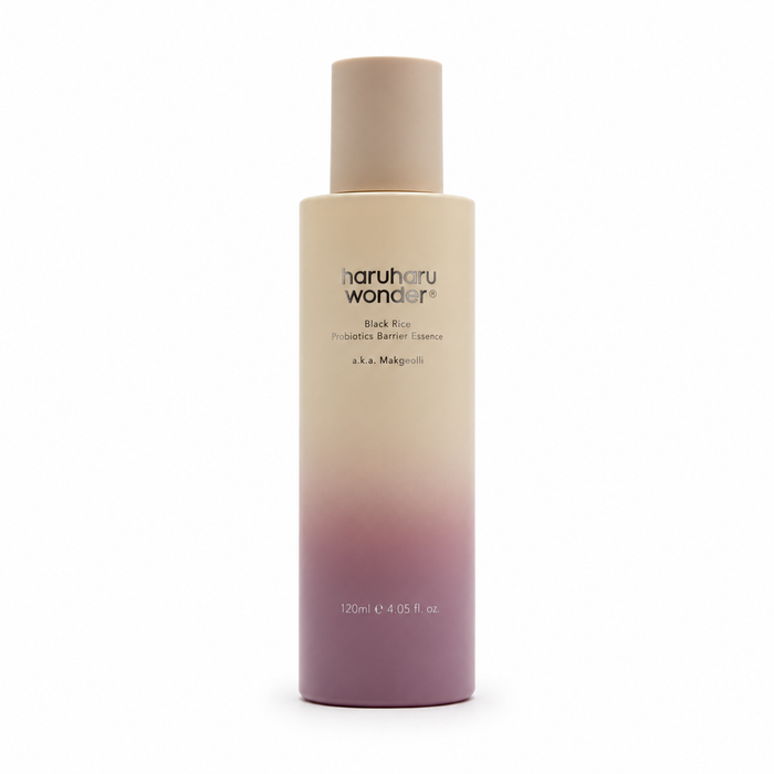 Envase de esencia facial Probiotics Barrier Essence Unscented de la marca Haruharu Wonder.