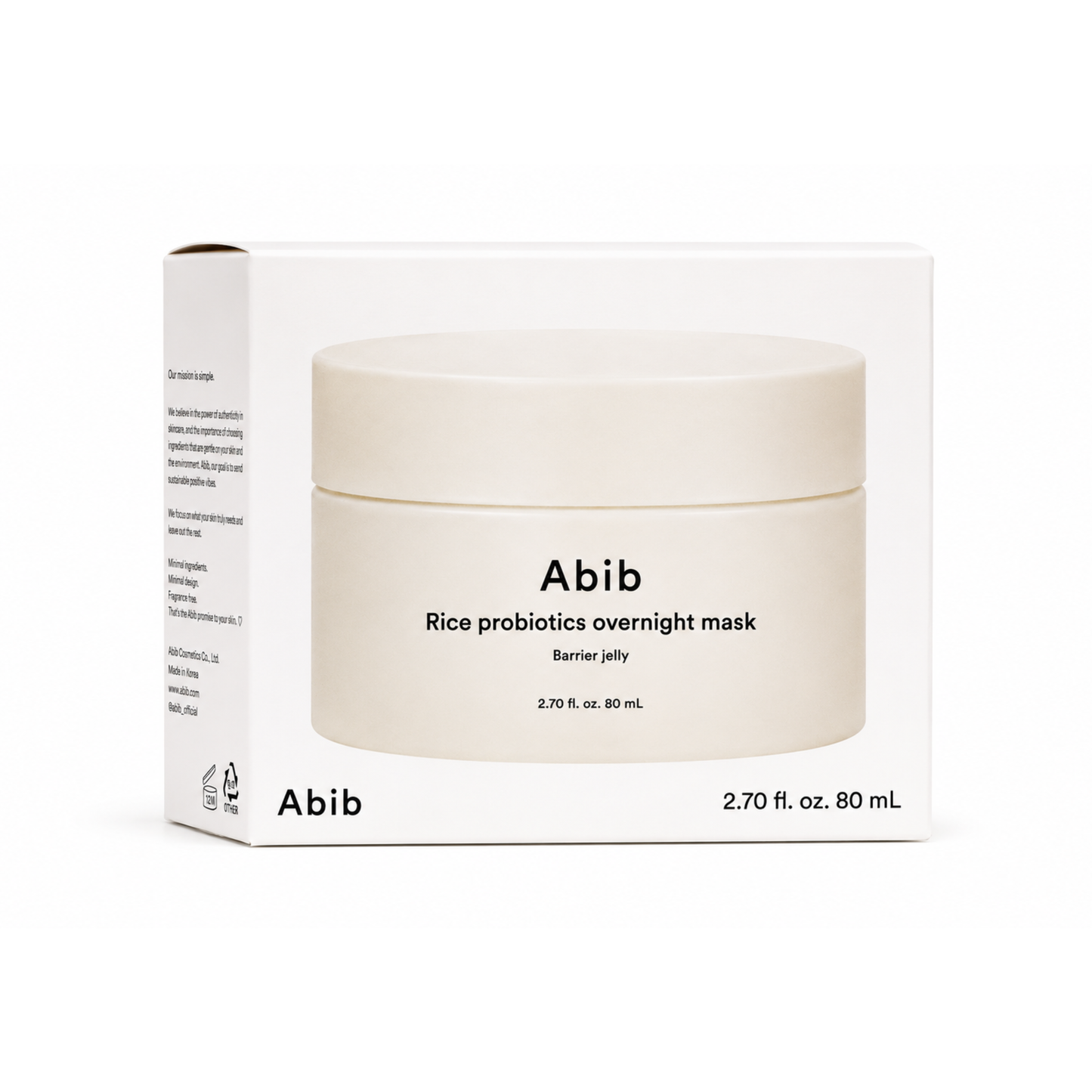 Envase de mascarilla de noche Rice Probiotics Overnight Mask de la marca Abib.