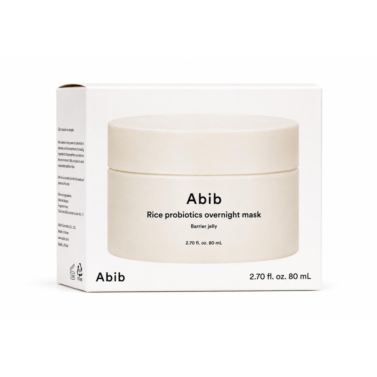 Envase de mascarilla de noche Rice Probiotics Overnight Mask de la marca Abib.