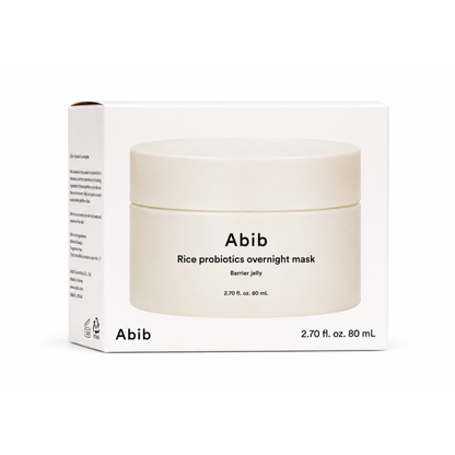 Envase de mascarilla de noche Rice Probiotics Overnight Mask de la marca Abib.