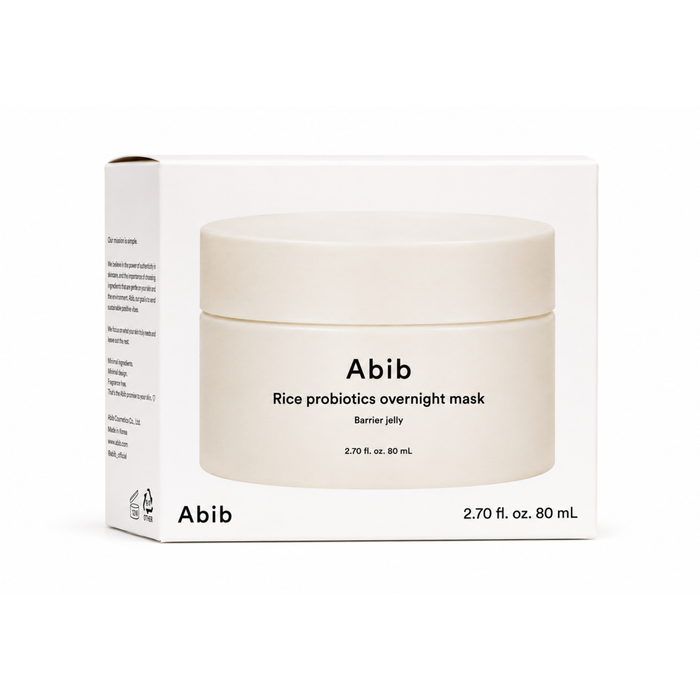 Envase de mascarilla de noche Rice Probiotics Overnight Mask de la marca Abib.