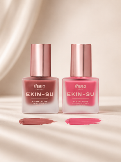 Tonos del rubor líquido de BPerfect x Ekin-Su Radiant Blush en varios tonos.
