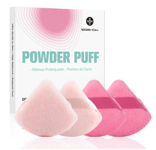 Set de 4 borlas triangulares de maquillaje EIGSHOW en tonos Baby Pink y Pink.