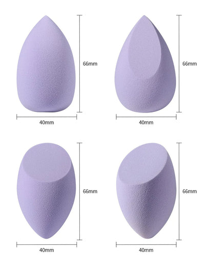 Presentación del set de 4 esponjas en tono purple, destacando su diseño ergonómico y elegante.