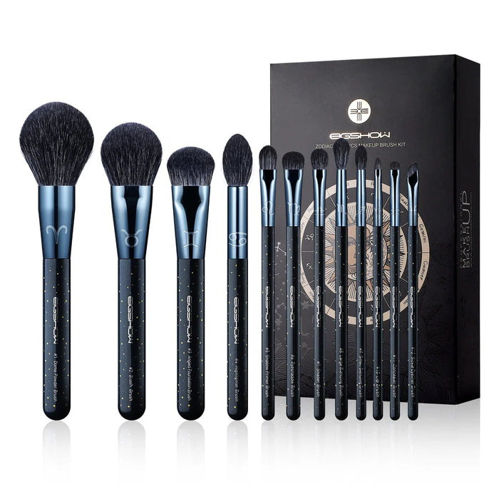 Set de 12 brochas profesionales de maquillaje EIGSHOW Zodiac Series para rostro y ojos.